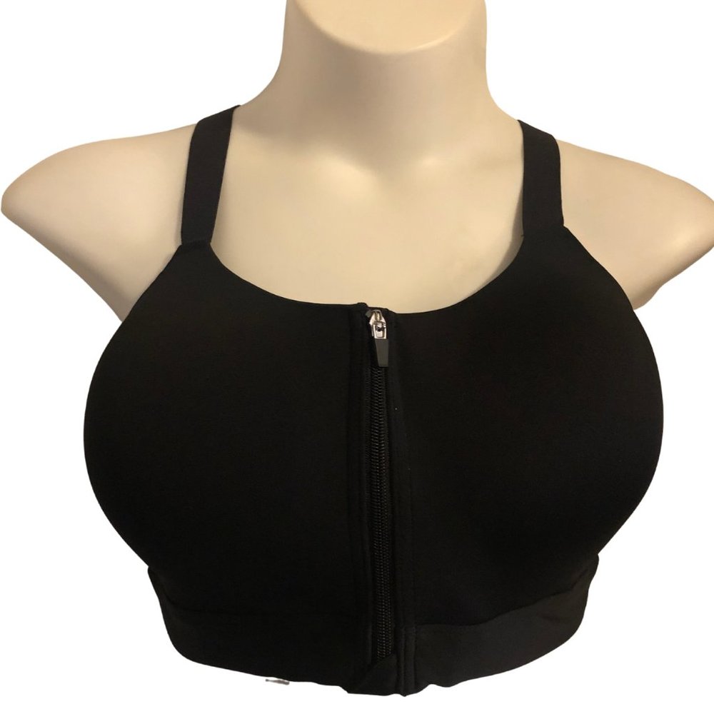 Black Criss-Cross Back Zip Front MTA Sport Bra 3X